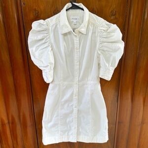 FRAME Short White Denim Puff Sleeve Dress, Sz S